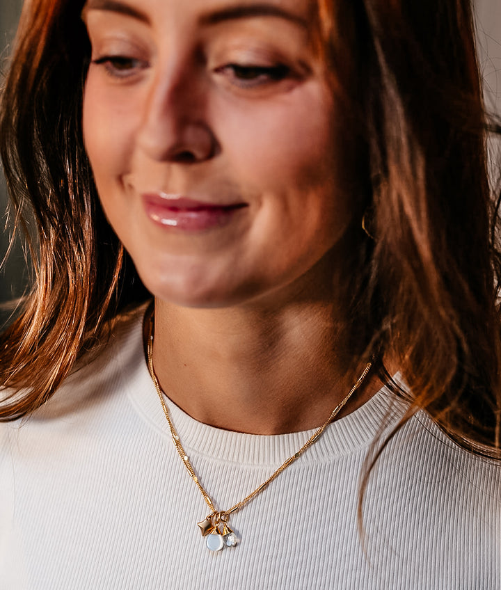 Delicate Clear Quartz and Cats Eye Necklace