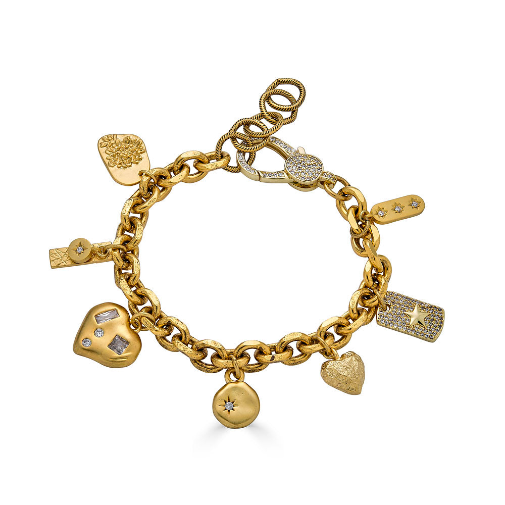 a gold charm bracelet