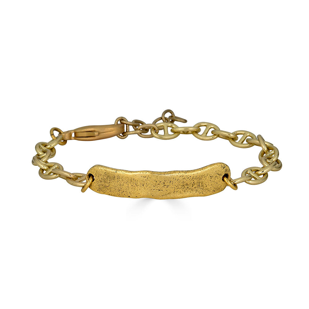 a gold hammered connector bracelet