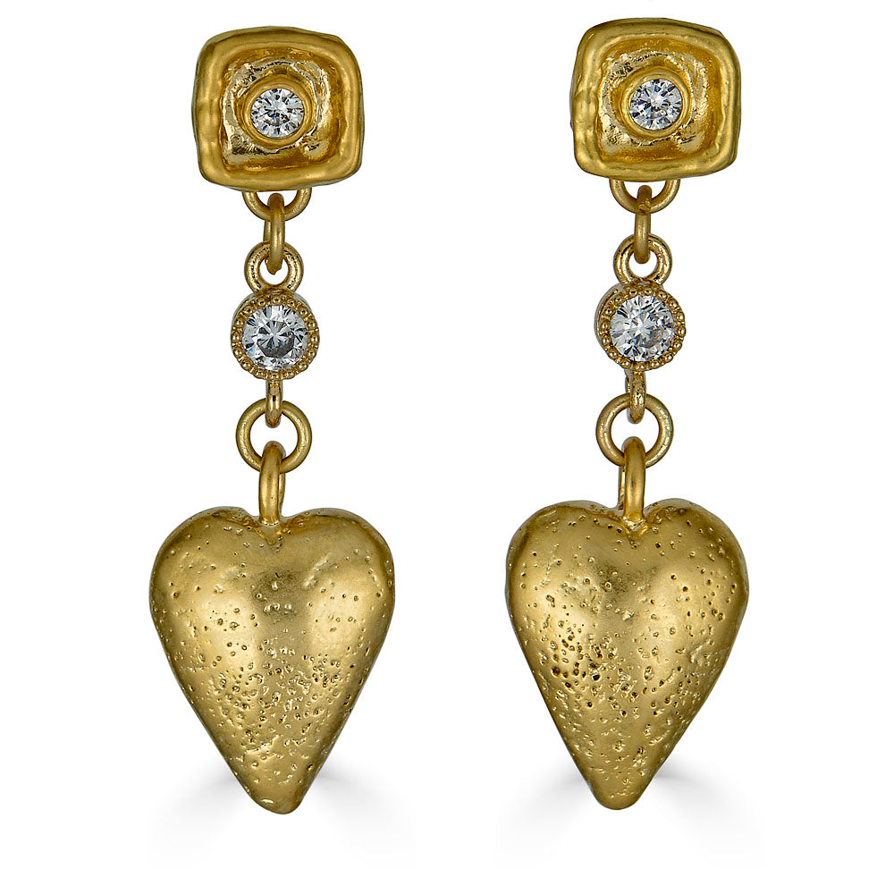 gold heart dangle earrings