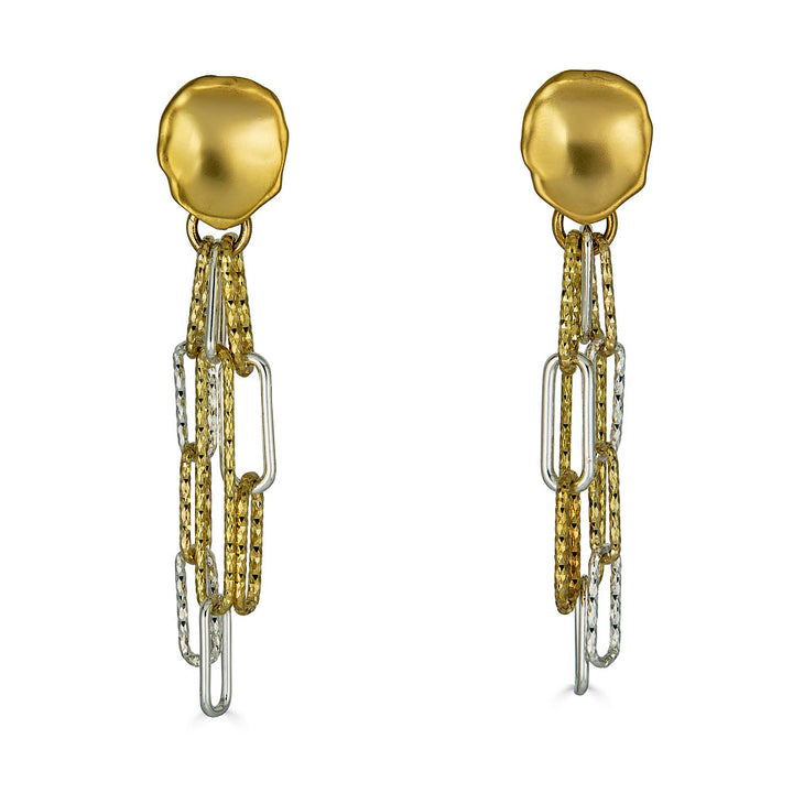 a silver and gold paperclip chain earring