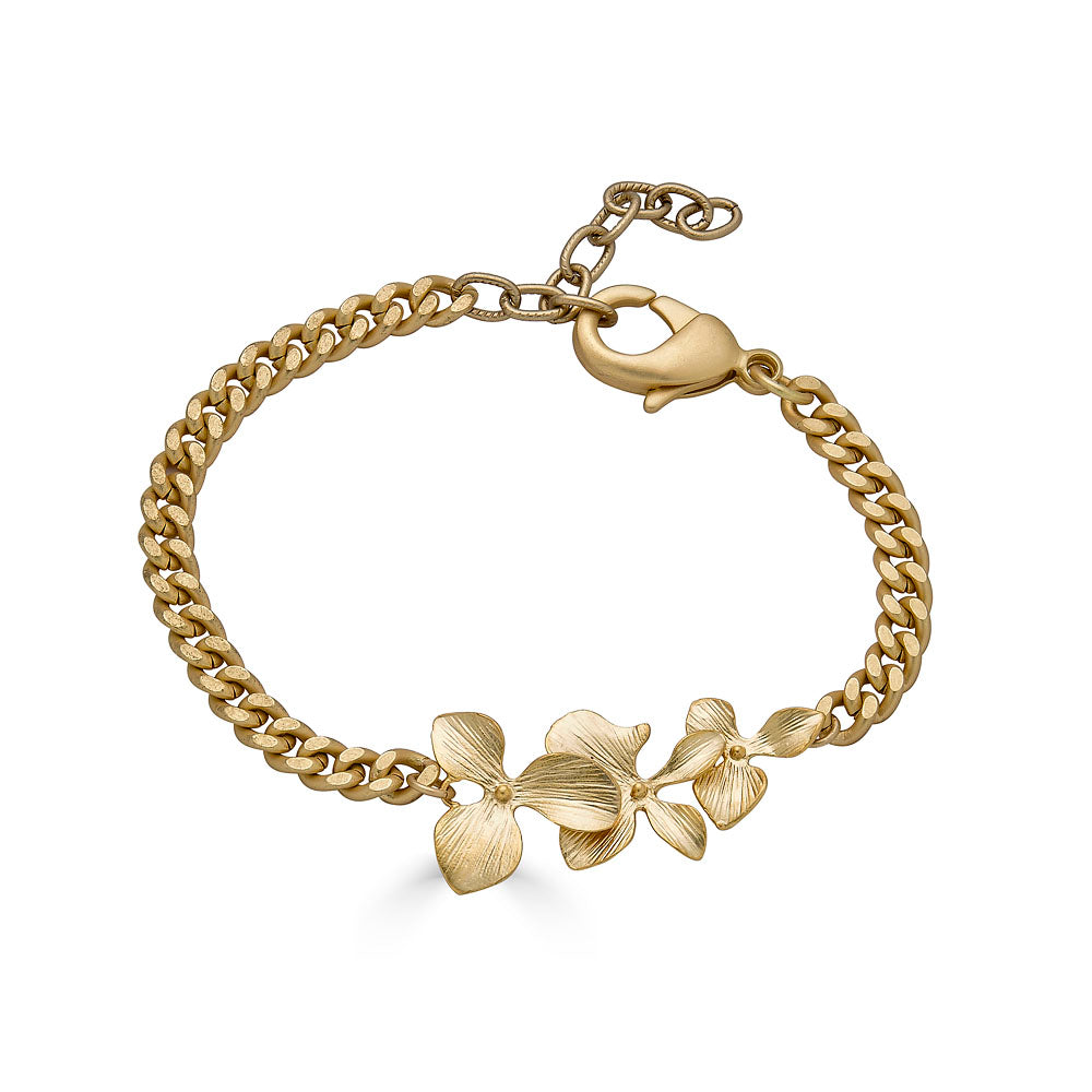 a bracelet with an orchid connector