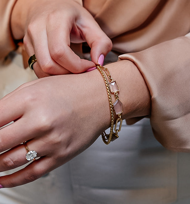 Peach Moonstone and Rose Quartz Bracelet