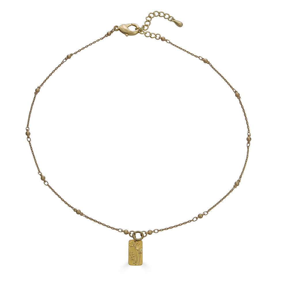 a rectangle flower necklace on a delicate chain