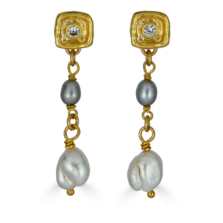 a two tone rice baroque pearl dangle earring