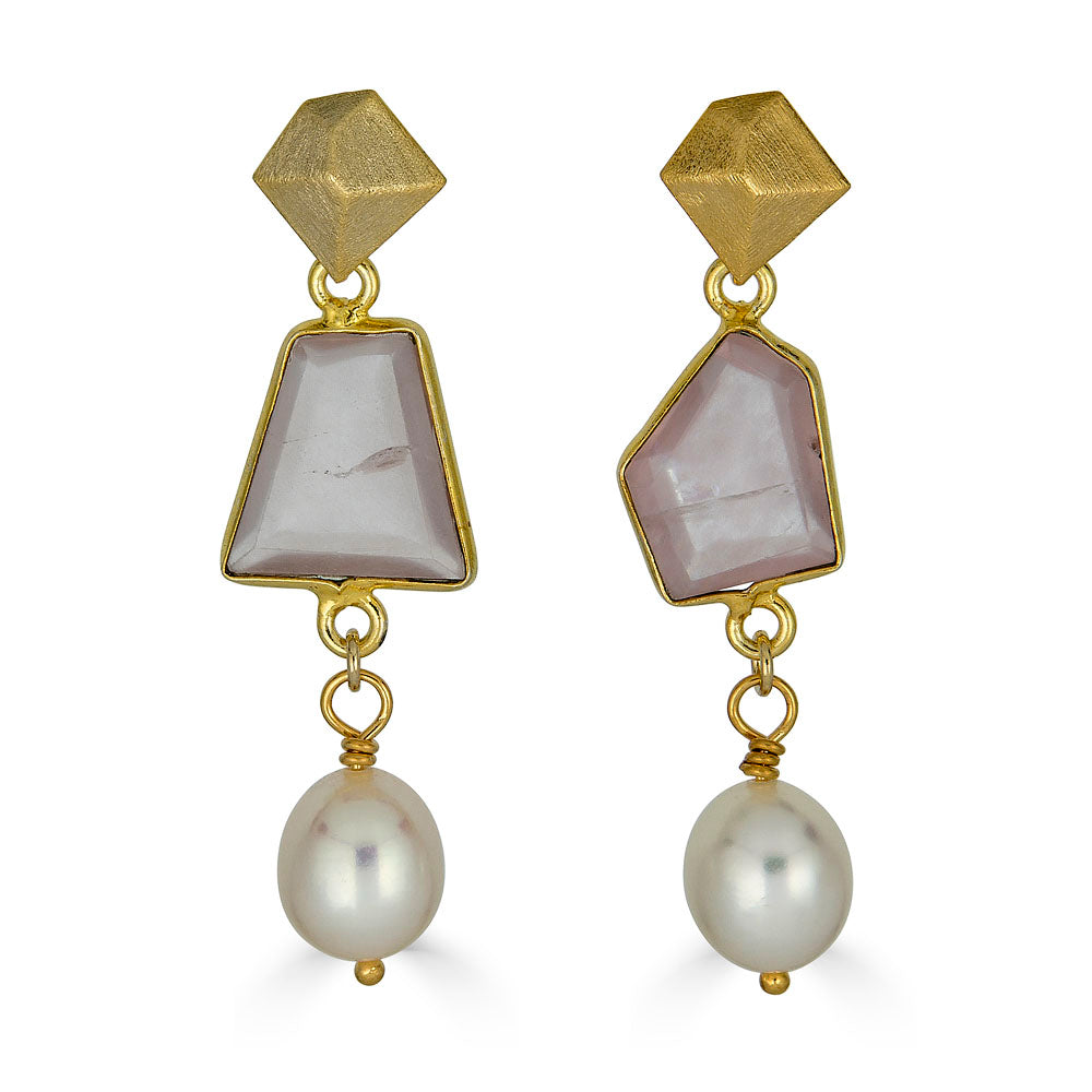 rose quartz and pearl earrings