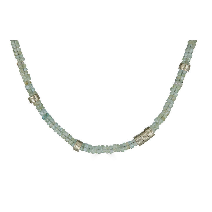 an aquamarine bead necklace with silver accents