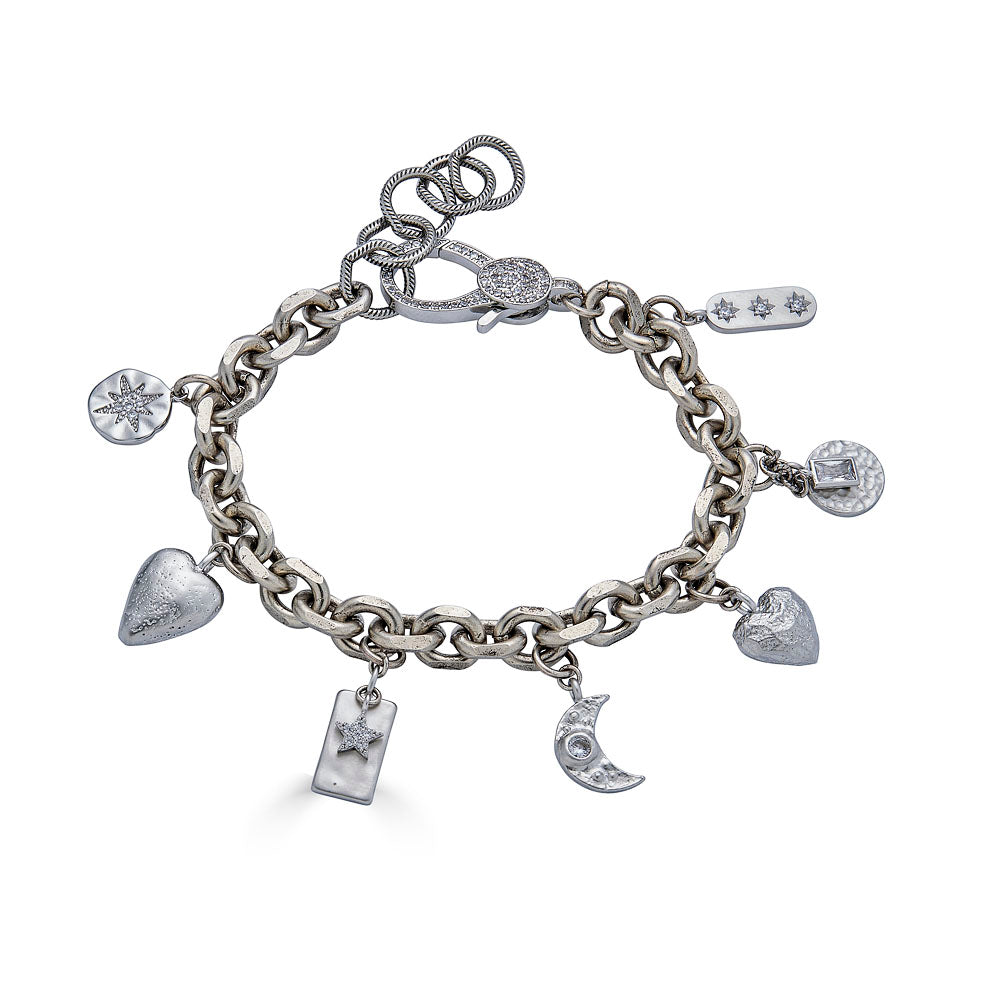 a silver charm bracelet