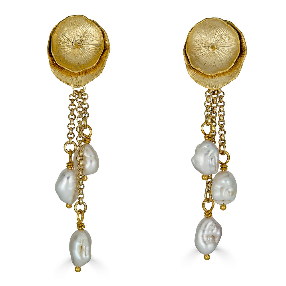 a three strand rice baroque pearl earring